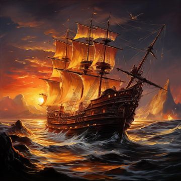 Schiff bei Sonnenuntergang von The Xclusive Art
