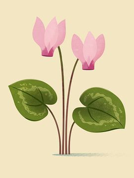 Cyprus Cyclamen, botanical illustration in minimalist style by Eduard Broekhuijsen
