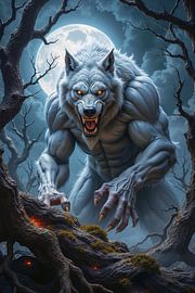 Dark Fantasy Edition: LUPHARYN - Ein weißer Werwolf im dunklen Wald bei Vollmond | Kunst & Fine Art Prints von INFERAURUM