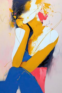 Vrouw met Gele Huid | Vrouw Abstract van Blikvanger Schilderijen