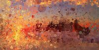 Splatter III Molen in de schemering | Abstract schilderij van een zonsondergang aan het water
