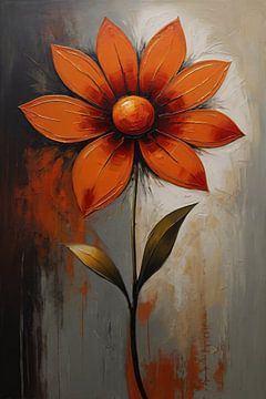 Fleur impressionniste rouge et orange sur De Muurdecoratie