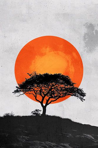 Arbre minimaliste et soleil aux contrastes puissants