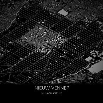 Black-and-white map of Nieuw-Vennep, North Holland. by Rezona