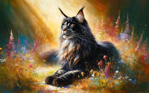 Majestueuze lynx in bloeiende weide