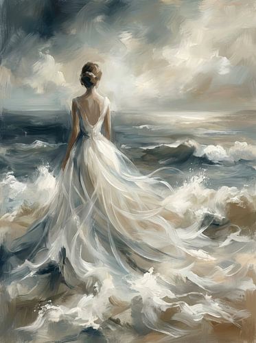 sensuele fantasie kunst,bruid in de branding