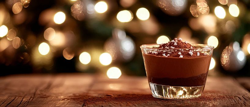 Chocolate dessert in front of Christmas lights by Poster Art Shop