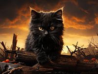 Cute Black Cat and Sunset