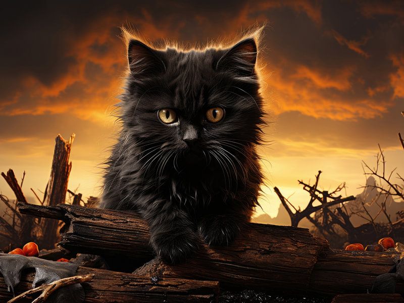 Cute Black Cat and Sunset by Erika Kaisersot
