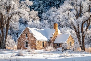 Winterhuis in de sneeuw van Poster Art Shop