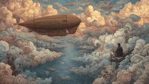 Surrealistische droomlandschapillustratie met vintage stijl olieverfschilderij details