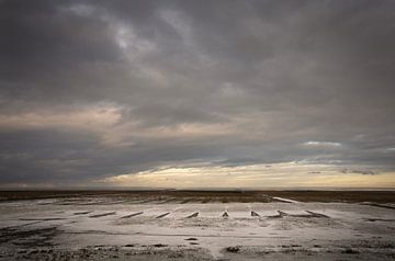 Sonnenaufgang über den Salzwiesen von Groningen im Winter von Bo Scheeringa Photography