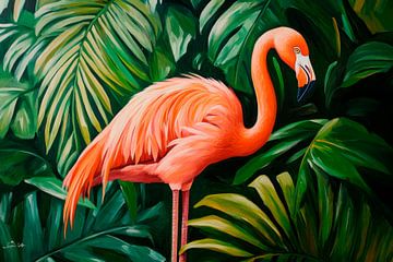 Flamingo in de jungle van Poster Art Shop