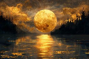 Peinture Noir Or | Grande Peinture Salon | Peinture Lune