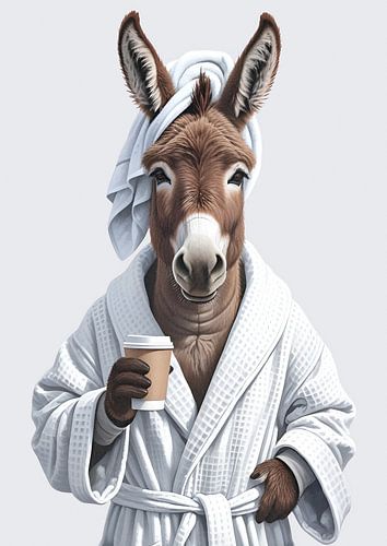 Esel am Morgen mit Coffee-to-go