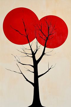 Boom en rode cirkels - Grafisch minimalistisch van Poster Art Shop