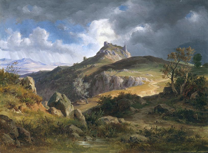 Uitzicht op de kasteelruïnes van Canossa, Friedrich Preller, 1872 van Atelier Liesjes