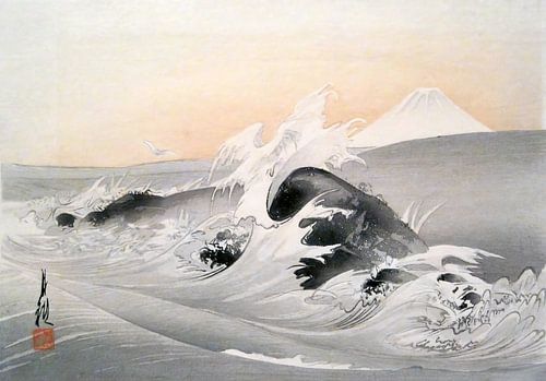 Fuji gezien vanaf de zee (1903-1907) door Ogata Gekko, traditionele Japanse ukiyo-e