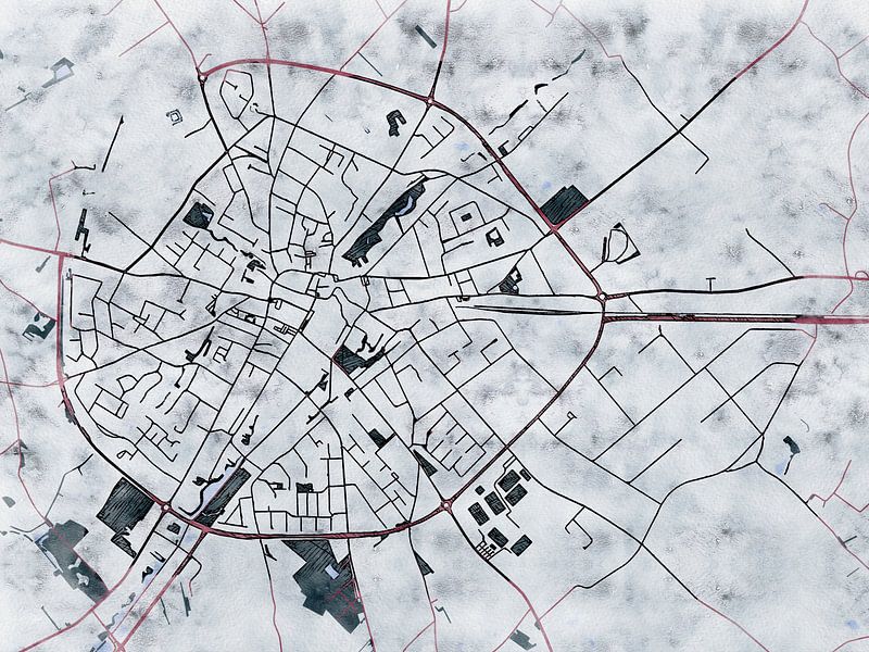 Kaart van Poperinge in de stijl 'White Winter' van Maporia
