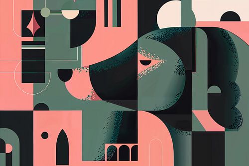 Abstracte hond in geometrische vormen schilderij
