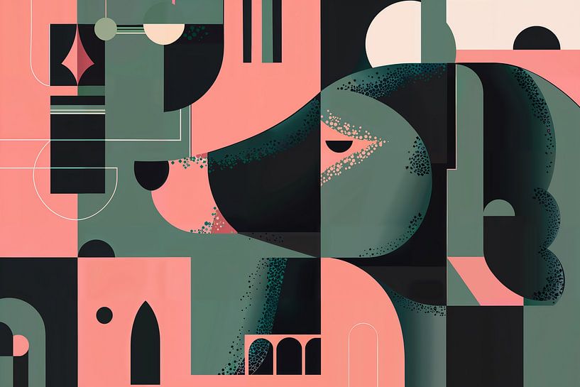 Abstract dog in geometric shapes painting by Art & Soul Creations