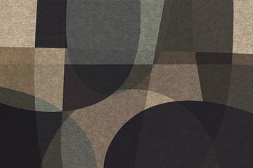 Abstracte organische vormen en lijnen. Geometrische kunst in retro stijl in grijs, bruin, zwart VII van Dina Dankers