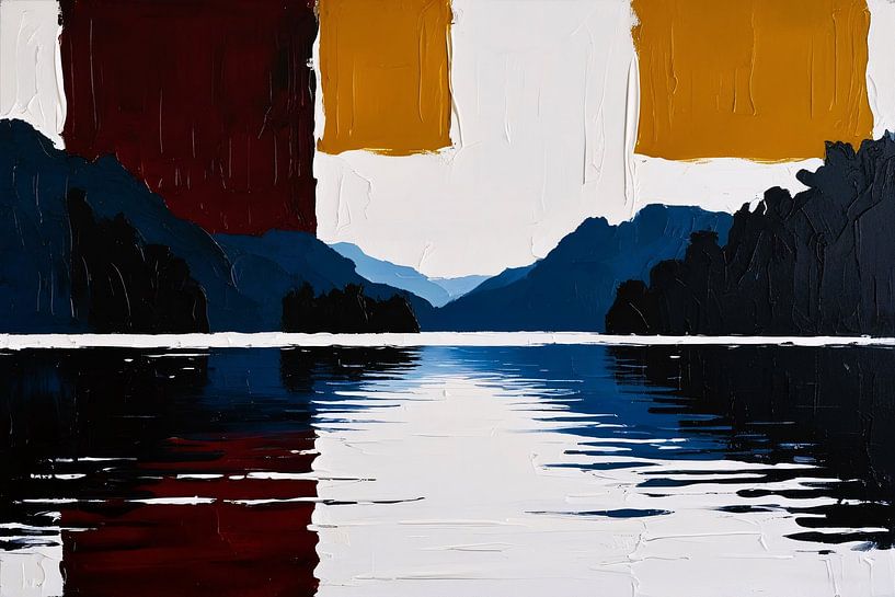 Abstract mountain landscape with water by Art & Soul Creations