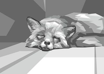 Grauer Fuchs Schlaf Popart von Rizky Dwi Aprianda