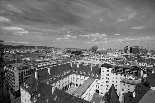 Uitzicht over Wenen, Oostenrijk, in zwart-wit