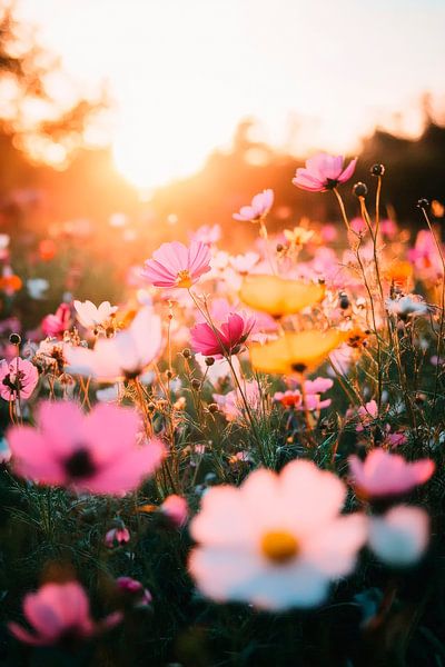 Field of flowers in bloom in the sunlight by Poster Art Shop