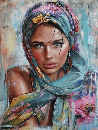 Buntes Porträt einer jungen Frau