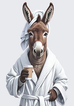 Esel am Morgen mit Coffee-to-go