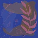 Botanischer Jazz. Moderner Abstrakt in Retro-Kobaltblau, Himbeerrosa und Taupe von Dina Dankers Miniaturansicht