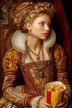 Noblewoman with Fries - Humorous Painting