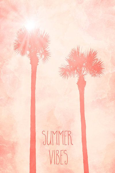Grafische kunst PALMEN Summer Vibes | living coral van Melanie Viola