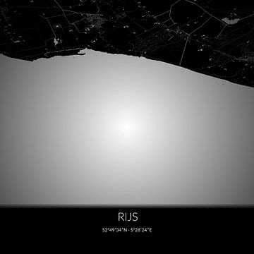 Zwart-witte landkaart van Rijs, Fryslan. van Rezona