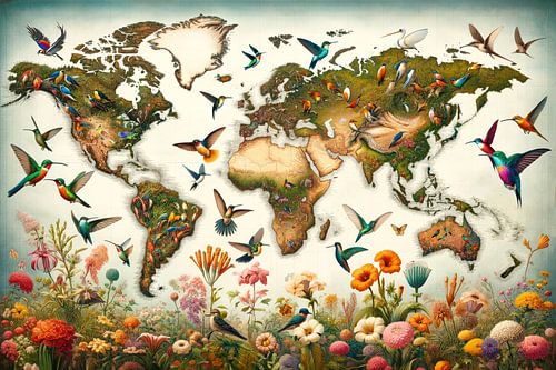 Bird World Map by Maps Are Art