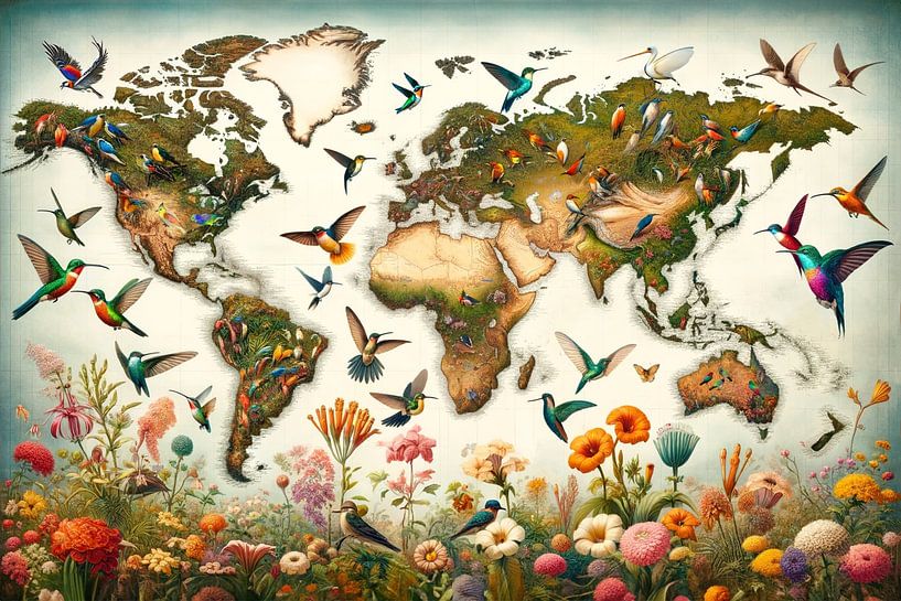 Bird World Map by Maps Are Art