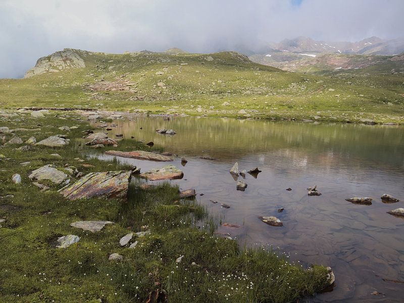 Passo del Tonale | Italië | Alpen | Bergen | Sneeuw | Mist | Bergmeer van Nicole Van Stokkum