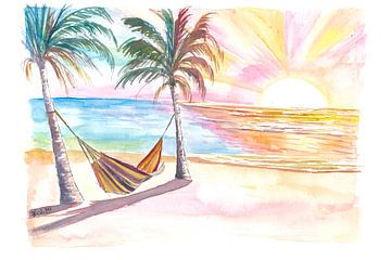 Tropische hangmat in palmschaduw met het geluid van de zee van Markus Bleichner