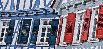 Fenster mit roten und blauen Fensterläden mixed media von Werner Lehmann