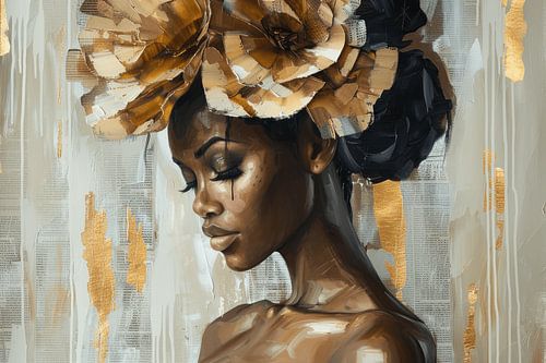 De traan, modern portret met gouden accenten