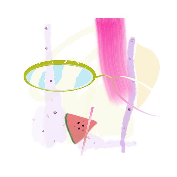 Pink hair girl with green sunnies and melon cocktail by Csilla Albert