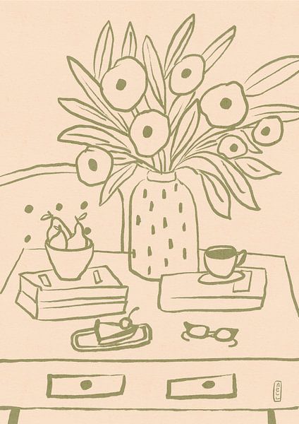My Desk Still Life Line Art Poster von Dirkie Nell