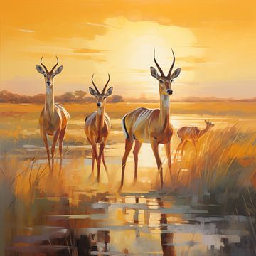 Antelopes in savannah by The Exclusive Painting