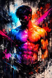 Force et contraste – Portrait expressif d'un homme aux couleurs néon éclatantes sur ButterflyPix
