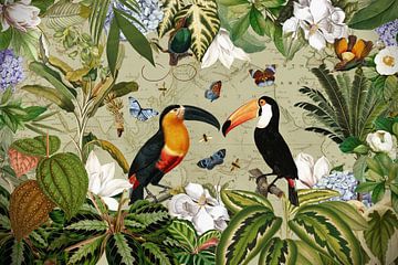 Toucans exotiques Dans la jungle fleurie sur Floral Abstractions