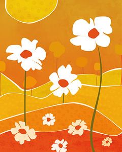 White flowers in summer abstract landscape
