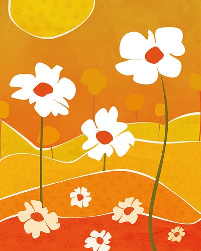 Witte bloemen in de zomer abstract landschap