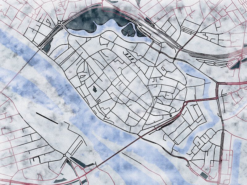 Map of Deventer centrum with the style 'White Winter' by Maporia